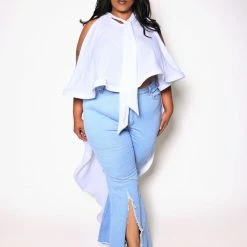 Boutique115 Tops "RockStar" Maxi High Lo Crop Top - White