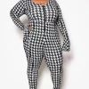 Boutique115 Jumpsuits + Rompers "Butta Love" Bell Sleeve Jumpsuit - Houndstooth Black White