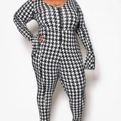 Boutique115 Jumpsuits + Rompers "Butta Love" Bell Sleeve Jumpsuit - Houndstooth Black White