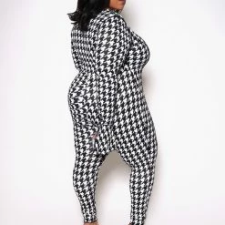 Boutique115 Jumpsuits + Rompers "Butta Love" Bell Sleeve Jumpsuit - Houndstooth Black White