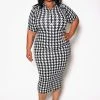 Boutique115 "No Feelings" Houndstooth Midi Dress - Black White Dresses