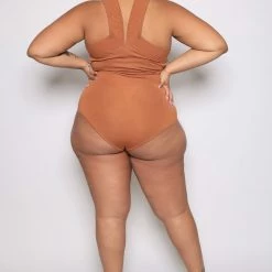 Boutique115 "Weight Off My Shoulders" Open Shoulder Bodysuit - Cocoa Tan Tops