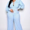 Boutique115 "Make Room For The Heiress " Houndstooth Jumpsuit - Baby Blue Jumpsuits + Rompers