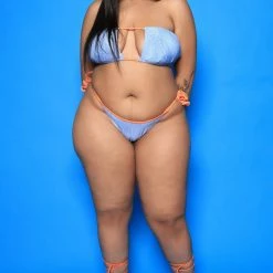 Boutique115 Poolside Ready "Bikini Bottoms" String Tie Swim Set - Denim Orange