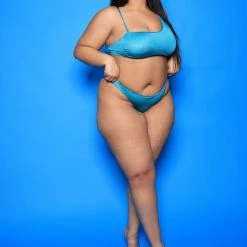 Boutique115 Poolside Ready "Reflections" Shimmery Swimsuit Set - Cyan Blue