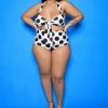 Boutique115 "Poking Around" Polka Dot Bathing Suit - White/Black