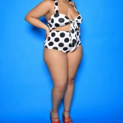 Boutique115 "Poking Around" Polka Dot Bathing Suit - White/Black