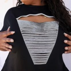 Boutique115 Tops "Shine Bright" Rhinestone T Shirt Dress - Black