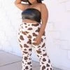Boutique115 "Rock The Bells" Cow Print Bell Bottom Pants - Brown Tan Bottoms