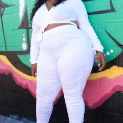 Boutique115 White Party Ready "KoolAide" Wrap Top Ruched Pant Set - White