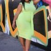 Boutique115 "Liming My Business" Short Sleeve Self Tie Ribbed Dress - Lime Green Dresses