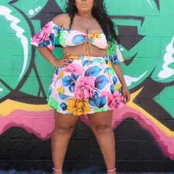 Boutique115 "Toot That" Floral Sheer Skirt Set - Pink Blue Poolside Ready