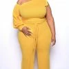 Boutique115 Plus Size "Heaven On Earth" One Sleeve Jumpsuit - Mango Yellow Jumpsuits + Rompers