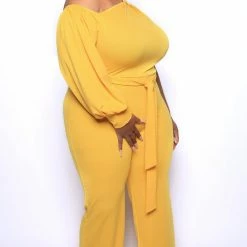Boutique115 Plus Size "Heaven On Earth" One Sleeve Jumpsuit - Mango Yellow Jumpsuits + Rompers