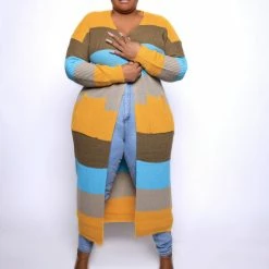 Boutique115 Outerwear Plus Size "Tik Tok" Oversized Sweater - Blue Brown Olive Blue