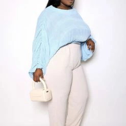 Boutique115 Tops "Got My Attention" Textured Loose Blouse - Baby Blue
