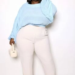 Boutique115 Tops "Got My Attention" Textured Loose Blouse - Baby Blue