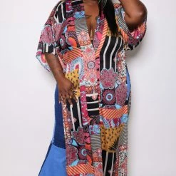 Boutique115 Plus Size "Beijing" Kimono Robe - Black Multi