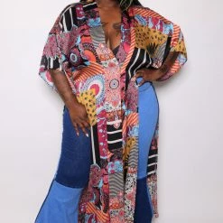 Boutique115 Plus Size "Beijing" Kimono Robe - Black Multi