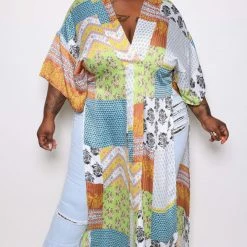 Boutique115 Plus Size "Beijing" Kimono Robe - White Multi