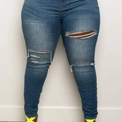 Boutique115 Plus Size "Donk" Ripped Jeans - Medium Blue Denim 1225p