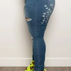 Boutique115 Plus Size "Donk" Ripped Jeans - Medium Blue Denim 1225p