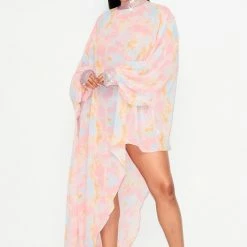 Boutique115 "Carmen" Rhinestone Chiffon Top - Tie Dye Pink