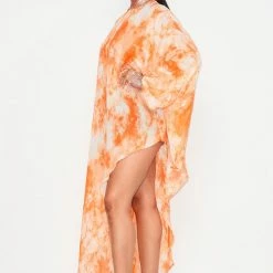 Boutique115 Tops "Carmen" Rhinestone Chiffon Top - Marble Orange