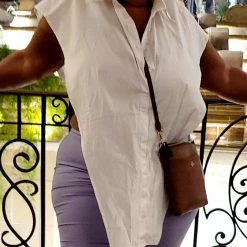 Boutique115 "Try Dis" Triangle Button Up Vest Top - White Tops