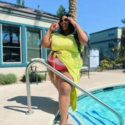 Boutique115 "Speak To Me" Side Tie Cut Out Shirt Dress - Green Tops