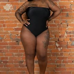 Boutique115 Plus Size Tube Slinky Bodysuit - Black Tops