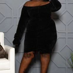 Boutique115 Dresses Plus Size "Am I Dreamin" Drawstring Off Shoulder Dress - Black