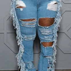 Boutique115 Plus Size "fringe Benefits" Destroyed Jeans - Medium Blue 1272p