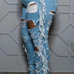 Boutique115 Plus Size "fringe Benefits" Destroyed Jeans - Medium Blue 1272p