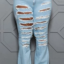 Boutique115 Bottoms "Torn" Ripped Bell Bottom Jeans - Light Denim Blue
