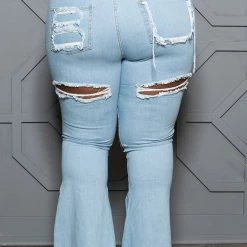 Boutique115 Bottoms "Torn" Ripped Bell Bottom Jeans - Light Denim Blue