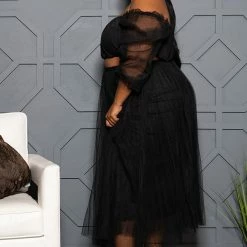 Boutique115 Tops Plus Size "Pamella" Mesh Skirt Set - Black