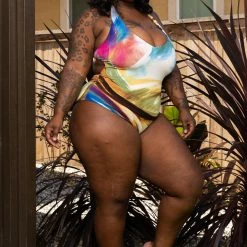 Boutique115 Poolside Ready "Deep Ocean" Sarong Bodysuit Set - Blue Multi