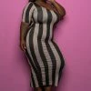 Boutique115 "Straight To The Curves" Stripe Maxi Dress - Black Tan