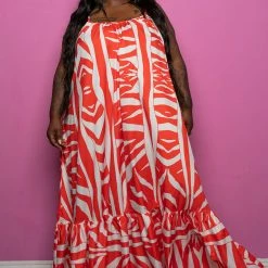 Boutique115 Dresses "Maya" Oversized Safari Print Maxi Dress - Orange