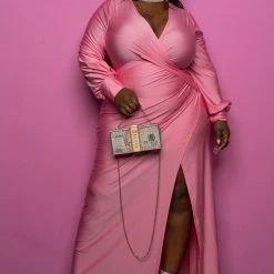 Boutique115 "My Eyes Are Green" Faux Wrap Party Gown - Pink Dresses