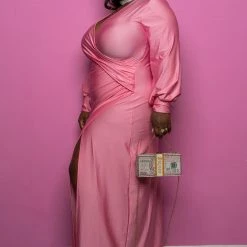 Boutique115 "My Eyes Are Green" Faux Wrap Party Gown - Pink Dresses