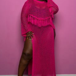 Boutique115 "Can I Get A Beach" Crochet Skirt Set - Fuchsia