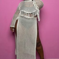 Boutique115 "Can I Get A Beach" Crochet Skirt Set - Ivory
