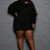 Boutique115 Plus Size "Heaven Sent" Shimmery Choker Sweater Dress - Black