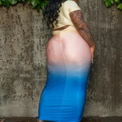 Boutique115 "Moontastic" Ombre Maxi Dress - Blue Yellow Peach Dresses