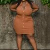 Boutique115 "If Velma Was Thick" Ribbed Sleeveless Collar Dress - Brown Dresses
