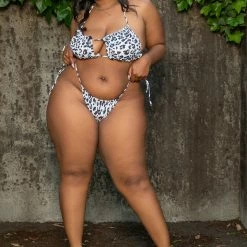 Boutique115 "Bikini Bottoms" String Tie Swim Set - White Leopard