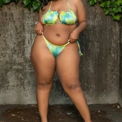 Boutique115 "Bikini Bottoms" String Tie Swim Set - Tie Dye Blue Green Poolside Ready