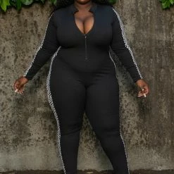 Boutique115 "Victory Lap" Long Sleeve Jumpsuit - Black White